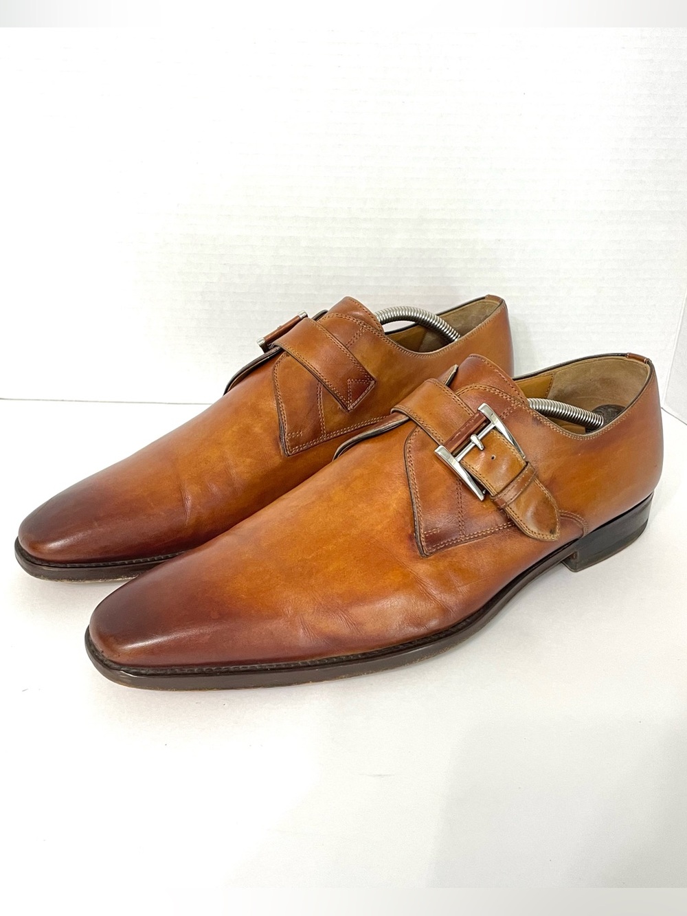 Magnanni Marco Cuero Dress Shoes Single Monk Strap Cognac Brown 13276 Men's 11.5